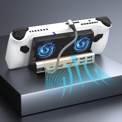 Zunate Docking Station for Handheld Game Console, 10 in 1 USB C Hub with Dual RGB Cooling Fans, 100W PD Charging, Gigabit Ethernet, for Steam Deck OLED ROG Ally Legion Go