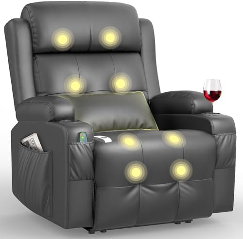 BareTay Relaxsessel Fernsehsessel Elektrisch Verstellbar Massagesessel mit Wärmefunktion Liegefunktion,2 Getränkehalter,4 Seitentaschen, TYP C & USB-Anschlüsse, TV Sessel für Fußteil, Wohnzimmer