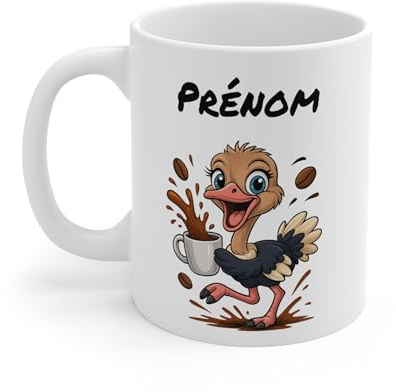 Teecustom Mug Hérisson Personnalisé – Tasse Café Mignonne et Énergique avec Prénom – Cadeau Original (Autruche)
