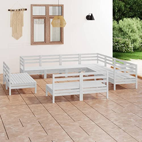 Mandloder 11-TLG. Garten-Lounge-Set Massivholz Kiefer Weiß, modulares Outdoor-Möbelset für Terrasse, Balkon, Garten, langlebige rustikale Sitzgruppe