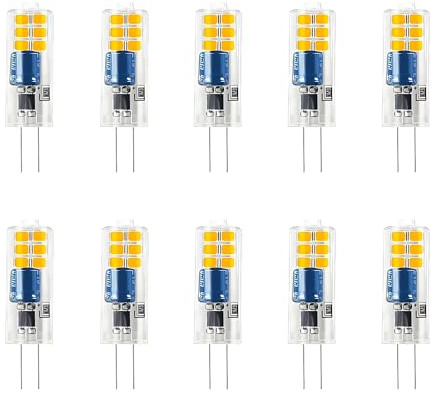 Jiotouhu g4 LED-Glühbirne,Warmweiß 2700k, 2W entspricht 20W Halogenlampe, 220V, Runde Energiesparlampen, kein Blinken, nicht dimmbar, geeignet für Kronleuchter im Wohnzimmer Schlafzimmer, 10 Stück