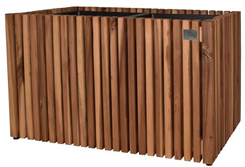 lamorenda Pflanzgefäß Pflanzkübel Blumenkübel Holz Akazie inkl. Kunststoffeinsatz 66 x 36,5 x 40 cm Dunkelbraun