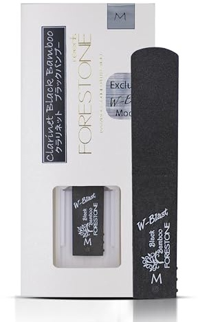Forestone Black Bamboo W-Blast Synthetic Clarinet Saxophone Reed with Bamboo Fiber and Carbon Blend, French Filed Cut with Dark, Classical Sound Profile - Long-Lasting - Made in Japan (M)