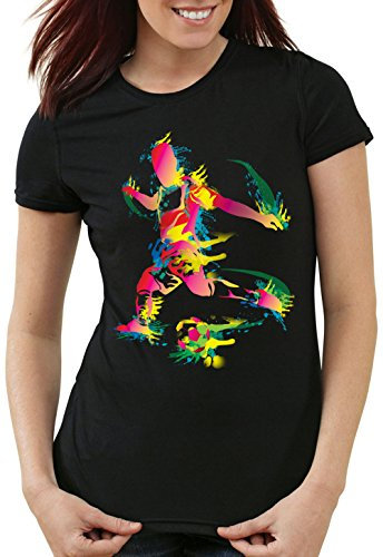 style3 EM 2024 Deutschland Fußball T-Shirt Damen Fussball Europameisterschaft Spieler Fan-Shirt, Farbe:Schwarz, Größe:XL