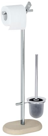 WENKO Stand WC-Garnitur Mod. Puro Kombination aus Toilettenbürstenhalter und Papierrollenhalter Chrom-Gestell Glaseinsatz Maße 29 x 72 x 15 cm Beige