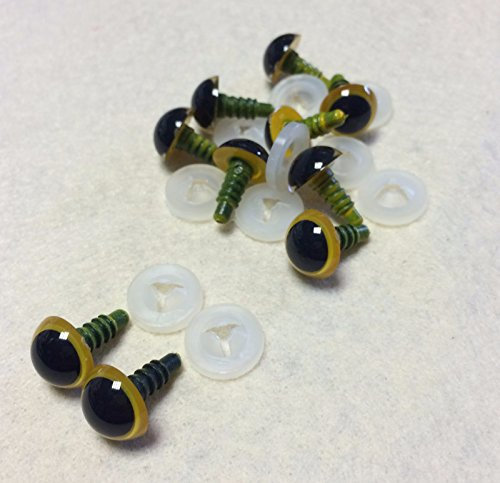 celloexpress Pack of 5 Pairs - YELLOW Eyes with Plastic Backs - 12mm - Safety Eyes for Soft Toys or Teddy Bears