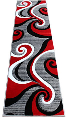 Masada Teppiche, Sophia Collection handgeschnitzt Bereich Teppich Modernes Grau Weiß Schwarz Modern (2 Feet X 7 Feet 3 inch) Runner Rot