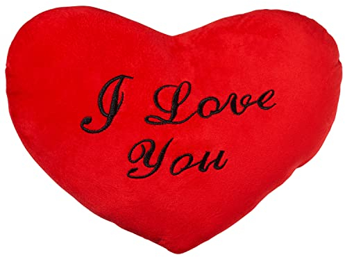 THE TWIDDLERS Rotes Herzkissen mit Spruch, Kuschelkissen, 34x23cm - I Love You/Ich Liebe Dich - Geschenk für Valentinstag, Geburtstage & Muttertag