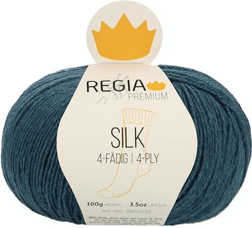 REGIA Premium Silk 9801632-00065 teal Handstrickgarn, Sockengarn, 100g Knäuel