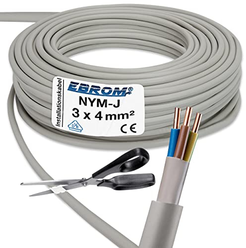 EBROM NYM-J 3 x 4 mm² – Cavo di installazione – Cavo di installazione – Cavo per ambienti umidi – grigio – Selezione in incrementi di 1 metro – Metro preciso al metro – Selezione: NYM-J 3 x 4 mm2,