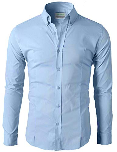 Lyon Becker Men's Casual Formal Button Down Shirt Slim Fit Long Sleeve PS24 Sky Blue XL