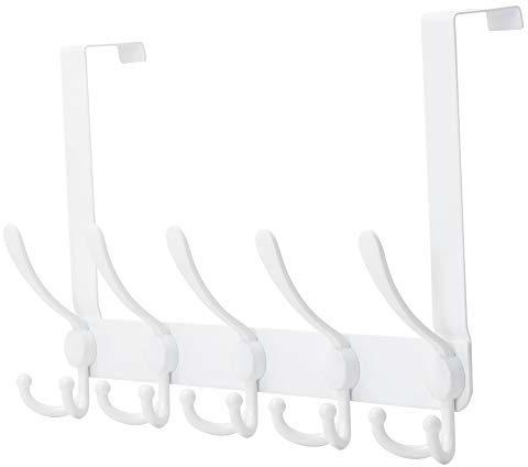 Dseap Over the Door Hook Hanger - 5 Tri Hooks, Heavy Duty Over the Door Towel Rack Coat Rack for Clothes Hat Towel, White