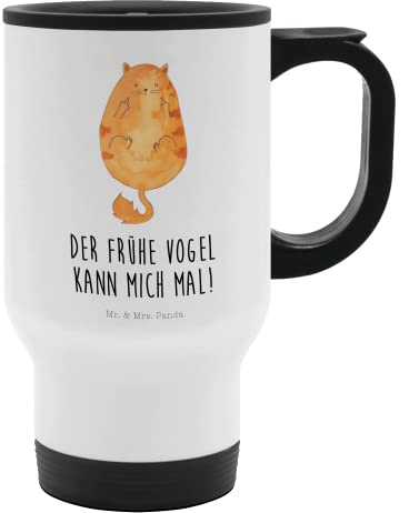 Mr. & Mrs. Panda Thermobecher Katze Frühaufsteher - Geschenk, Thermotasse, Der frühe Vogel kann mich mal, Reisebecher, Warmhaltetasse, Kater, To Go