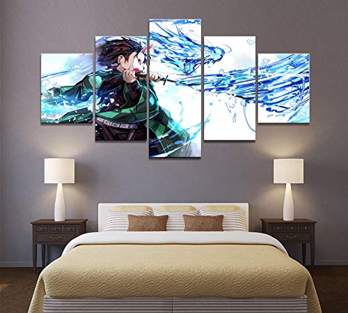 XYZNB Leinwanddrucke 5 Panels Anime Bild Demon Slayer Kimetsu Kein Yaiba Poster Animation Wandkunst Moderne Dekor Gemälde (Größe 2) Kein Rahmen