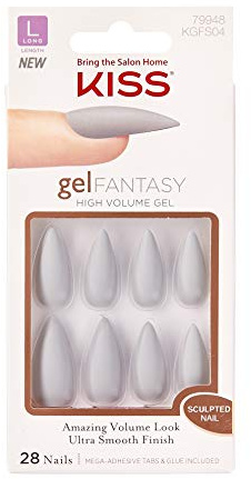 KISS Gel Fantasy Collection, Start Over, Long Length Grey Sculpted Gel Nails, Includes 28 False Nails, Nail Glue, Nail File, and Manicure Stick