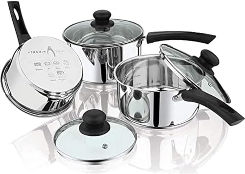 Penguin Home Topfset 16 Cm, 18 Cm Und 20 Cm Edelstahl-Kochtopf Mit Glasdeckel Und Bakelit-Griffen Induktionsfestes Topfset Mit Doppelten Ausgie ßlippen Kochgeschirr-Set Kochtöpfe & Pfannen