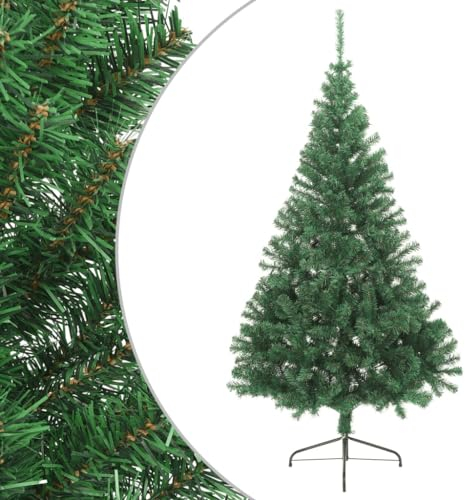 vidaXL Albero di Natale a metà con Supporto Ornamenti Abete Sintetico Decorazione Natalizia Addobbi Feste Festoni Pianta Artificiale Verde 180 cm PVC