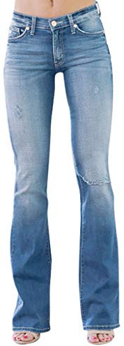 Women Flared Jeans Boot Cut Ripped Denim Jeans Mid Rise Bell Bottom Classic Stretch Cowboy Trousers Slim Fit Full Length Distressed Fashion Denim Pant