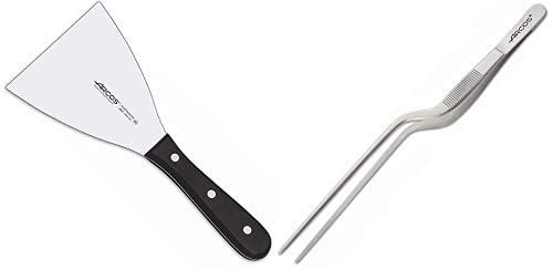 Arcos Serie Universal, Espátula De Cocina, Hoja De Acero Inoxidable Nitrum 125X120 Mm + Gadgets Profesionales, Pinzas para Emplatar, Acero Inoxidable 200 Mm, Color Gris