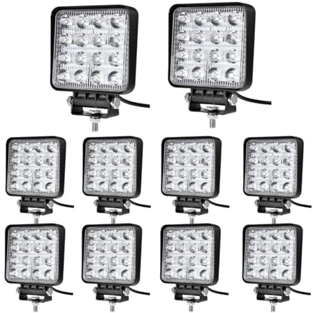 WELLIT 10 x Arbeitsscheinwerfer Led 48W Flutlicht Scheinwerfer 12V 24V Zusatzscheinwerfer Wasserdicht 6000K Strahler Rückfahrscheinwerfer Led für Traktor Truck SUV UTV ATV Platz