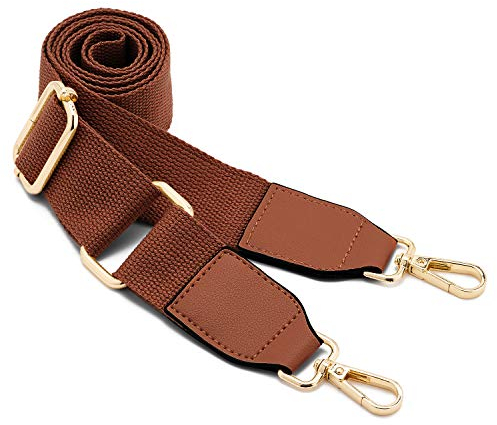 Frauen Breite Umhängetaschen Strap,Verstellbarer Ersatz Gürtel Tasche Strap mit Leder Gold Haken Leinwand Geldbörse Riemen Messenger Bag Changeable Long Strap for Crossbody Handtasche (Brown)