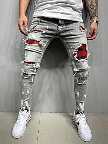 ShZyywrl Straight Leg Regular Leg Regular Fit Arbeit Denim Hose Skinny Slim Fit Herren Blau Ripped Jeans Painted Jeans Patch Pants Hip Hop Pencil Pants Casual