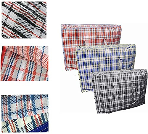 Kav Pack Of 3 Extra Large Plastic Laundry Bag - Storage/Carrier Bags, Reusable And Foldable Shopping Bag With Ziplock And Handles For Clothes Storage, Kitchen Storage - (100x60x28 cm)