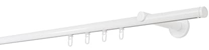 ondeco Gardinenstange auf Maß Innenlauf 20mm Match 1-lauf Vorhangstange Wandträger 12cm Stilgarnitur Gleiter für Vorhänge Weiß 140cm