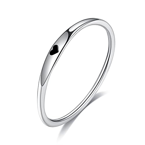 ANAZOZ Ringe für Damen 925 Silber, Hochzeit Ringe Damen Schmal Größe 54 (17.2) Kleine Ringe mit Schwarzem Herz