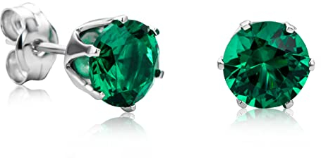 Orovi Ohrschmuck für Damen runde Ohrstecker mit Edelstein/Geburtsstein grüner kreierter Smaragd in Weißgold klassische Ohrstecker aus 14 Karat (585) Gold