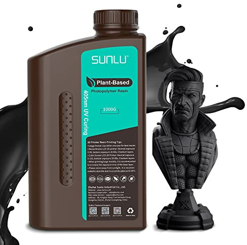 SUNLU 3D Drucker Harz Plant Based 1kg, 405nm UV 3D Drucker Photopolymer Resin, Geruchsarmes Harz für 4K/6K/8K LCD/DLP/SLA 3D Drucker, Erdfreundlich, Hohe Präzision, Schnell Aushärtend, Schwarz 1000g