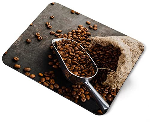 Computer Mouse Mat Pad - Bag of Coffee Beans and Scoop Home Office PC Desk Accessory Flexible Fabric Top Large 5mm Laptop Desktop Printed Art Ergonomic #21406