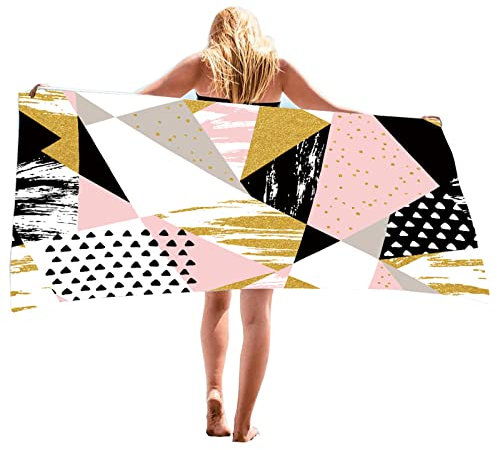 Yuknees Toalla de Playa Grande Toallas Playa Mujer Toalla de Baño de Microfibra Suave Toalla Playa Gigante Antiarena Absorbente Toallas de Playa para Adultos Viaje Regalos Personalizada (Geometría)