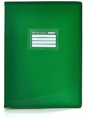 Colorline A4-Hüllenmappe mit verstärkten Kanten aus Stoff und starren Deckeln, Indikatoren mit Innenklappe, Aufkleber und ID-Kartenfach von Office Box (20 Hüllen, Dunkelgrün)