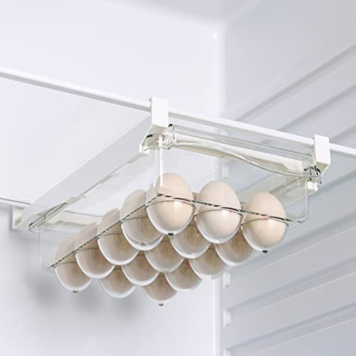 Nlmayt Fridge Organisers with Lids, Fridge Drawers Pull-out Storage, Transparent Plastic Egg Box with Handle for Vegetable, Fruit, Egg Storage