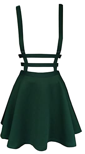 ZHANCHTONG Damen Elastische Taille Plissee Kurz Hosenträger Rock Mini Strapsrock, dunkelgrün, Mittel
