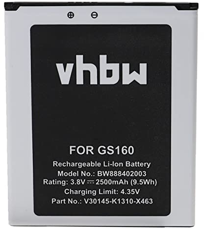 vhbw 1x Akku kompatibel mit Gigaset GS170, GS160 Handy Smartphone Telefon (2500 mAh, 3,8 V, Li-Ion)