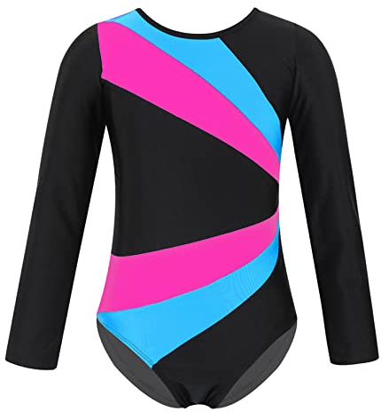 Happy Cherry Mädchen Gymnastikanzug Kinder Ballett Turnanzug mit Schöner Rücken Langarm Gym Outfit Atmungsaktiv Schweißableitend Trikotanzug