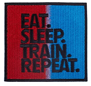 Elitex Training Bestickter Aufnäher mit Haken- und Schlaufenrückseite – Eat Sleep Train Repeat – Aufnäher für Rucksäcke und Westen Cross-Training und Fitnessstudio