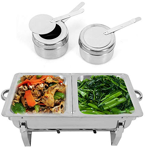 7.5/9L Edelstahl Chafing Dish Buffet Chafer Set Speisewärmer Wärmebehälter Satz Speisenwärmer Edelstahl Warmhaltebehälter Warmhaltegerät mit Faltbarem Rahmen Kraftstoffhalter und Deckel (7.5L)