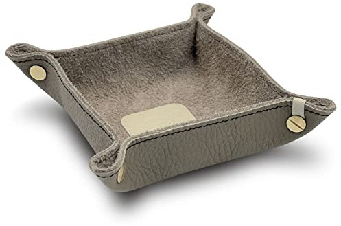 jabuti Edition Schlüsselschale/Taschenleerer 14 x 14cm feines Rindleder Stone mit Lamm Nappa Leder Applikationen Creme. Handgefertigt in unserem Atelier