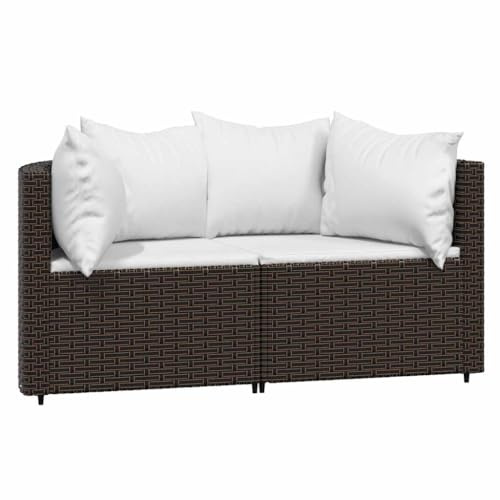 vidaXL Garten Ecksofa 2 STK., Gartensofa mit Kissen, Modular Sofa Garnitur für Garten Terrasse, Gartenmöbel Sitzgruppe Loungemöbel, Braun Poly Rattan