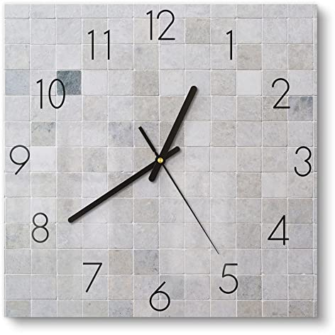DEQORI Glasuhr | 30x30 cm | Motiv Fliesenwand aus Keramik | ausgefallene leise Design Uhr aus Glas | Wanduhr für Wohnzimmer & Küche | Moderne Hingucker Uhr für die Wand