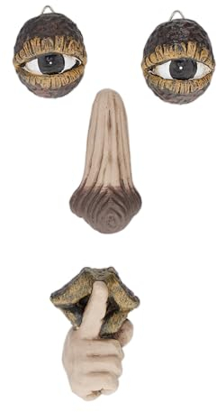 Relaxdays Baumgesicht 4-teilig, Baumstamm Deko, zum Hängen, wetterfester Baumschmuck, Waldgeist, Kunststein, beige/braun