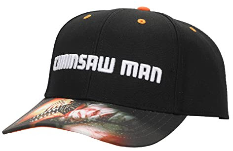 Bioworld Chainsaw Man Logo & Pochita Men’s Black Precurve Snapback Hat, Black, One size