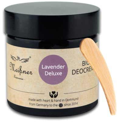 Meißner Tremonia - 75g Deocreme Lavender Deluxe - veganes Deo ohne künstliche Zusatzstoffe - Bio Naturkosmetik ohne Konservierungsstoffe - Aluminiumfrei & Zero Waste - inkl. Bambus Spatel
