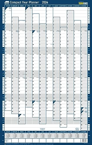 Sasco Kompakter Jahresplaner 2024, Papier-Mini-Whiteboard-Poster-Stil, trocken abwischbarer Kalender, kleiner Wandplaner mit trocken abwischbarem Stift und Aufklebern, Wanddiagramm und Pinnwand,
