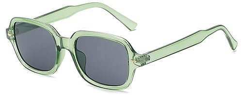 JCTAIFOO Retro Rechteck Oval Sonnenbrille Damen Herren Vintage Rechteckig Gelb Gradient getönte Brille Transparent Grün/Dunkelgrau