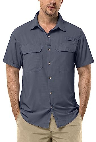 33,000ft Camicia da uomo a maniche corte UPF50+, protezione UV, per attività all'aria aperta, ad asciugatura rapida, per il tempo libero, per pesca, safari, viaggi, golf, Blu mare, XXXL