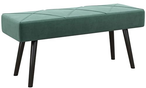 HOMCOM End of Bed Bench with X-Shape Design and Steel Legs, Upholstered Hallway Bench for Bedroom, Green